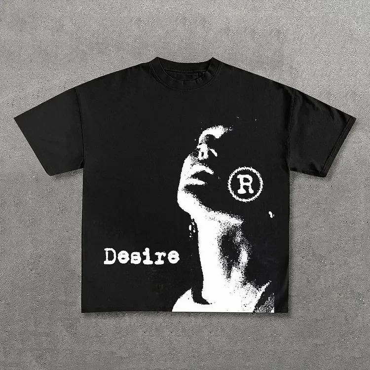 Summer Vintage Desire Graphic Print Oversized Y2K Men Women Cotton T-Shirt Short Sleeves Tshirt Streetwear Female Male Clothing