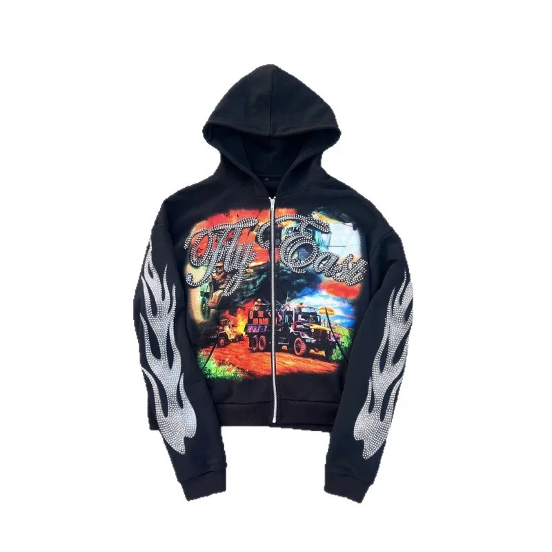 هوديي الرجال الأمريكية الشارع الشهير فضفاضة تناسب البلوز الرجعية الجرافيك تصميم عارضة الخريف الشتاء الاتجاه أزياء خمر نمط بارد #5