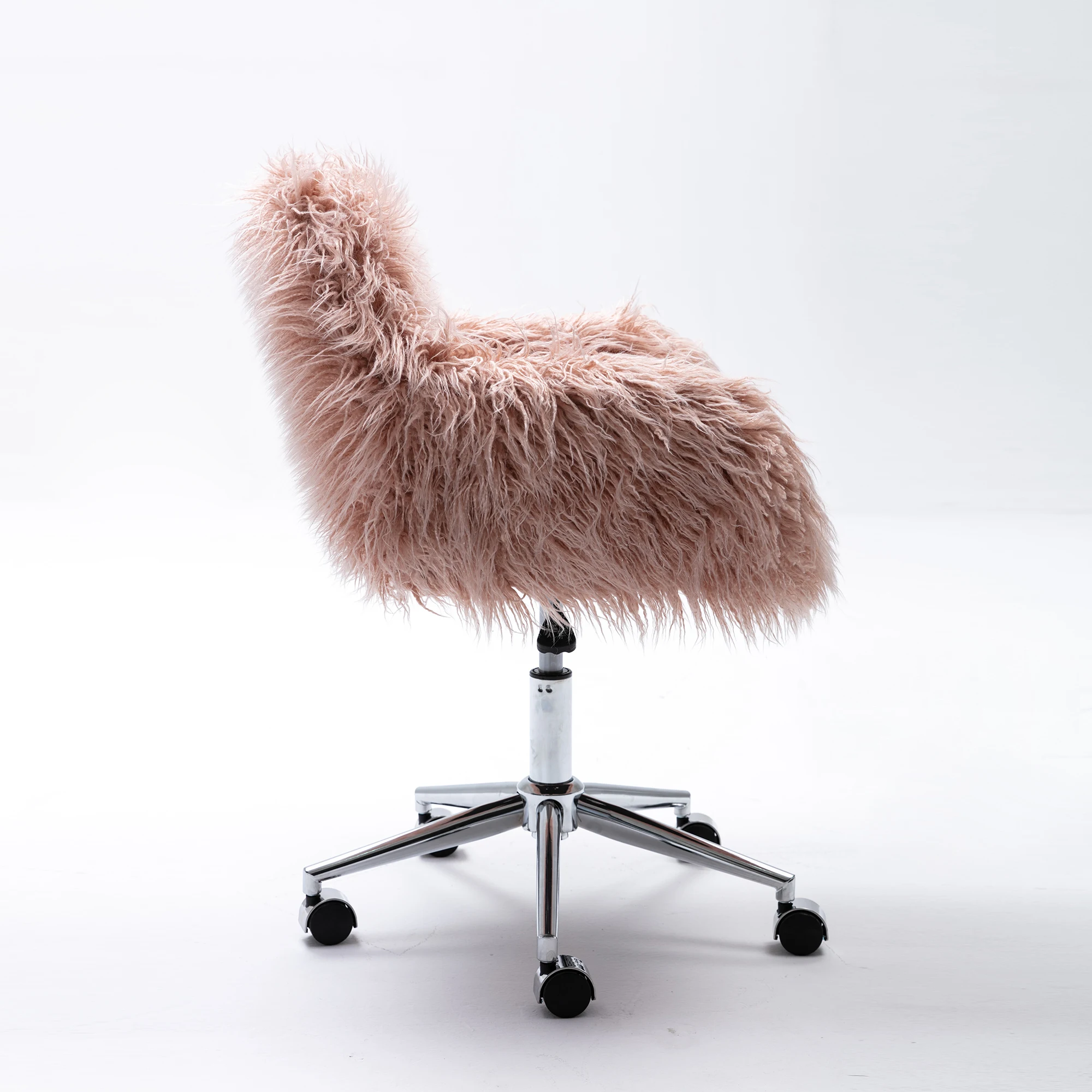 Home Office Computer Chair Faux-Fur Chrome Base Adjustable Tasks Swivel Executive Chair for Study Work Soft Pink[US-Stock]