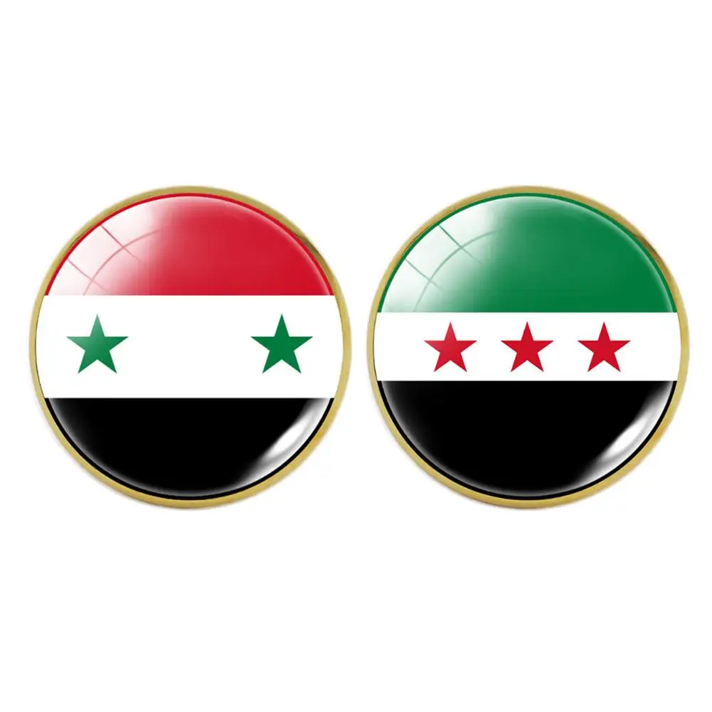 New Syrian Flag Brooch Cuff Link Tie Pin Appeal Peace Free Syrian Metal Badges Brooches Men Women Round Gemstone Pin Accessories