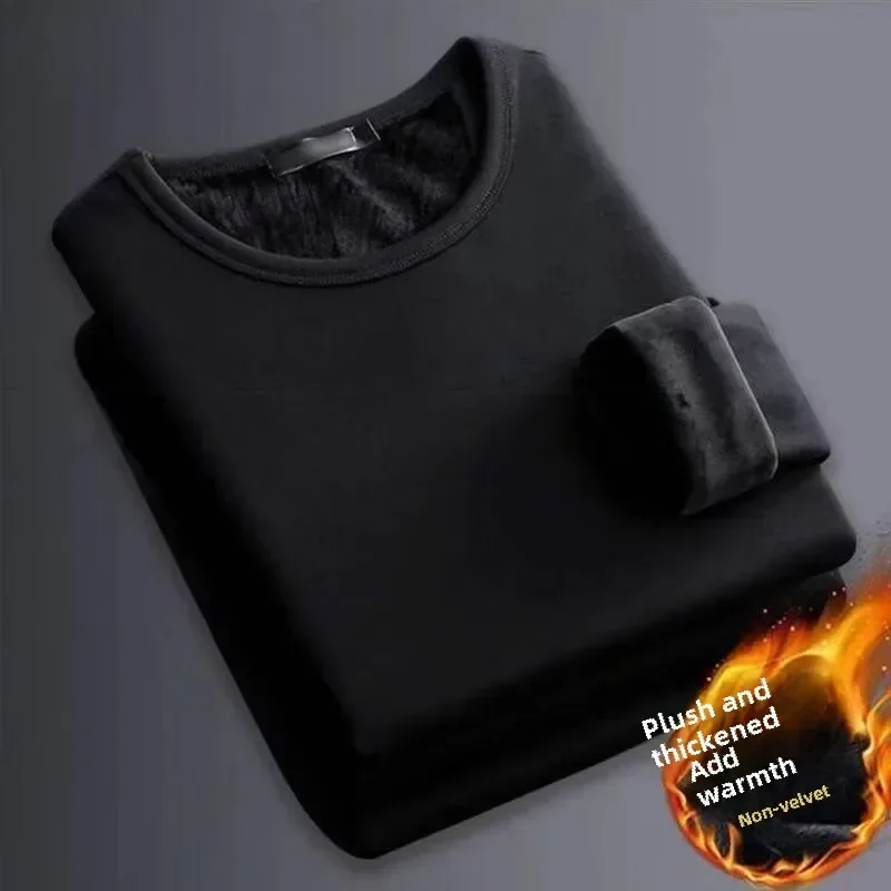 2 pcs Men Thickening Thermal Underwer Warm Tops Long Sleeve Fleece Round Neck Fashion Men Winter Thermal Underwer Plus Clothing