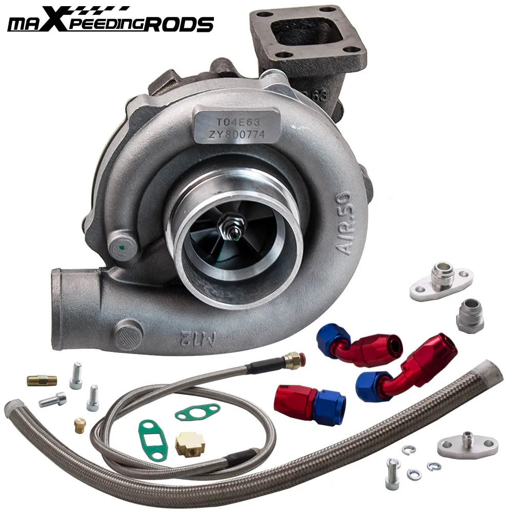 Universal Car Turbocharger kit  T04E T3/T4 A/R.57 73 Trim 400+HP Stage III Turbo Charger+Oil Feed+Drain Line kit