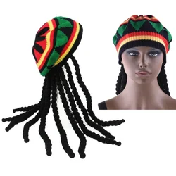 Unisex Synthetic Wig Knit Braid Hat Jamaican Bob Rasta Beanie Cap Dreadlocks Wig Bob Marley Caribbean Hip Hop Cosplay Headwear