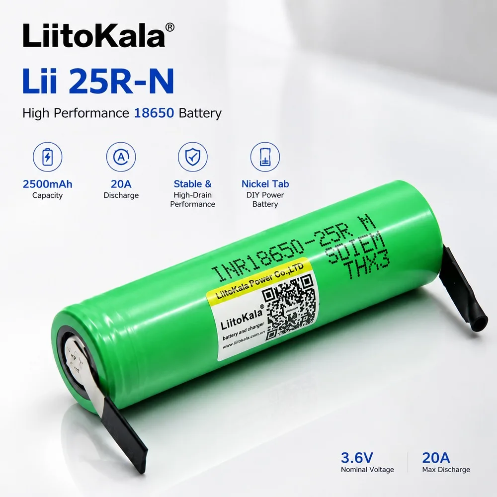 LiitoKala 1-8pcs  Original 18650 2500mAh Battery INR18650 25R 3.6 V Discharge 20A Dedicated Battery Power for + DIY Nickel