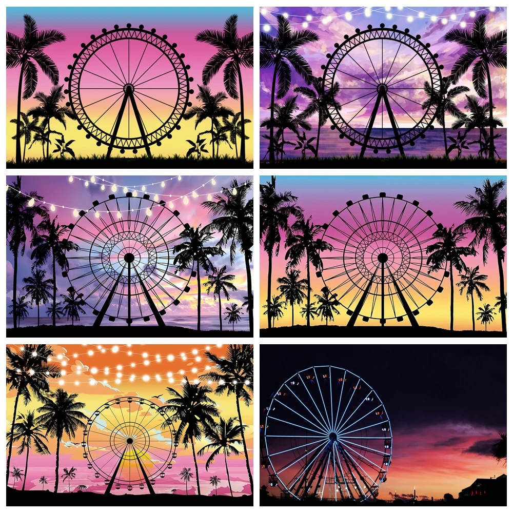 

Seaside sunset Ferris wheel background music festival wedding photography background tropical Hawaii holiday birthday party deco