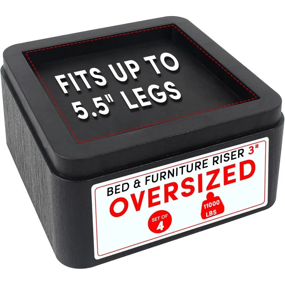 

Oversized Bed Risers Heavy Duty Stackable 4 Pack, Furniture Risers for Sofas 3 Inch or 6 Inch Supports Up to 11000 Lbs, Squ