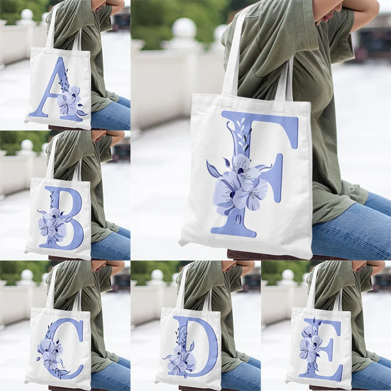 2023 Blue  Letters  Grocery  Shopping  Bag  Shopping Reusable Gifts for Bachelorette Party Shoulder Bag Eco Totes Bags Aesthetic