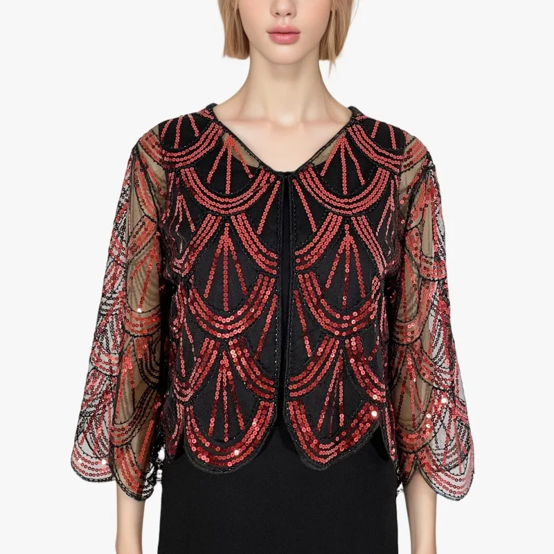 Sequin Shrug Short Sequin Cardigan 3 4 Sleeve Thin Bolero Cape Party Evening Outerwear