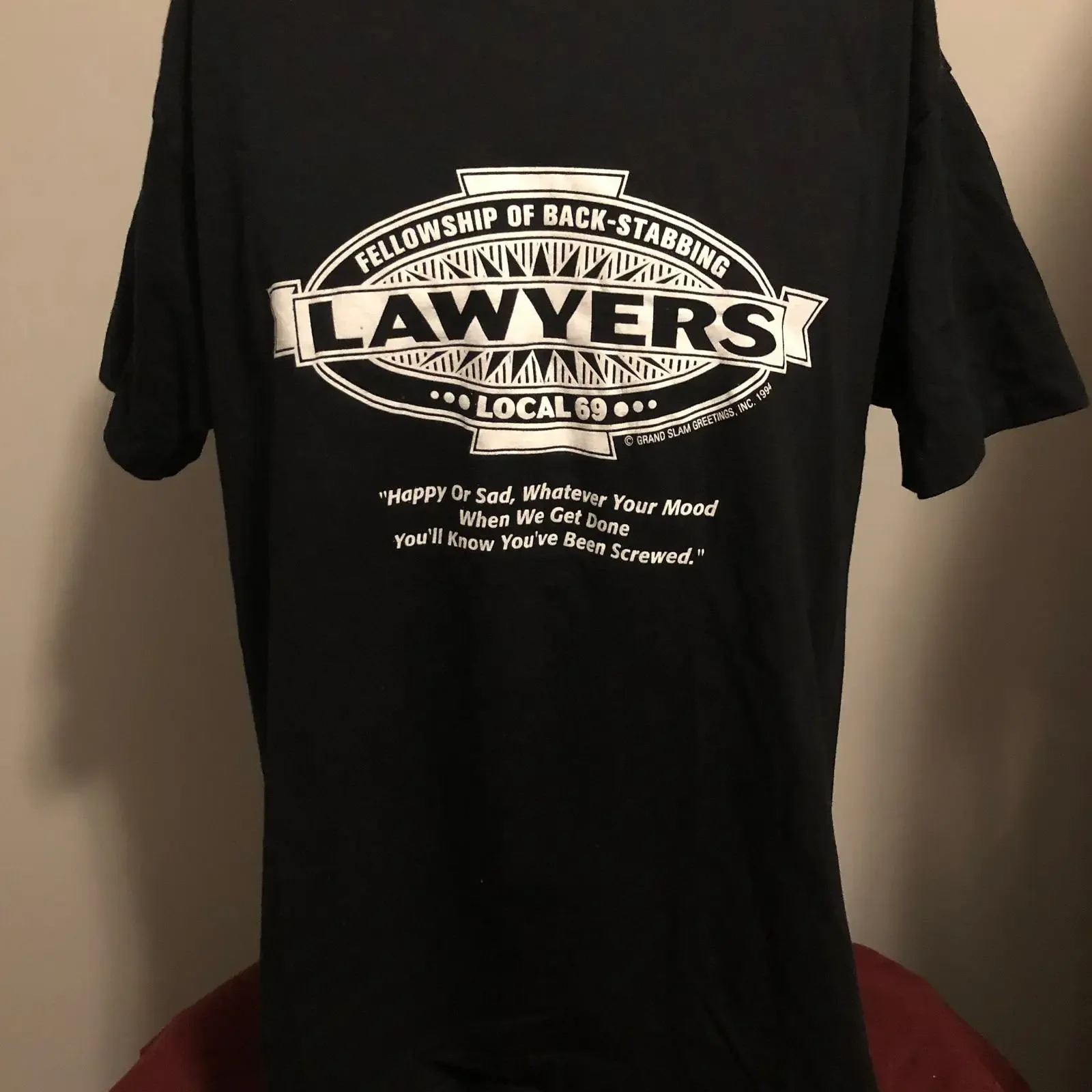 Deadstock Fellowship of Back Stabbing Lawyers T Shirt XL 90 amp 39 s vintage Washed Stylish Unisex Stretched streetwear
