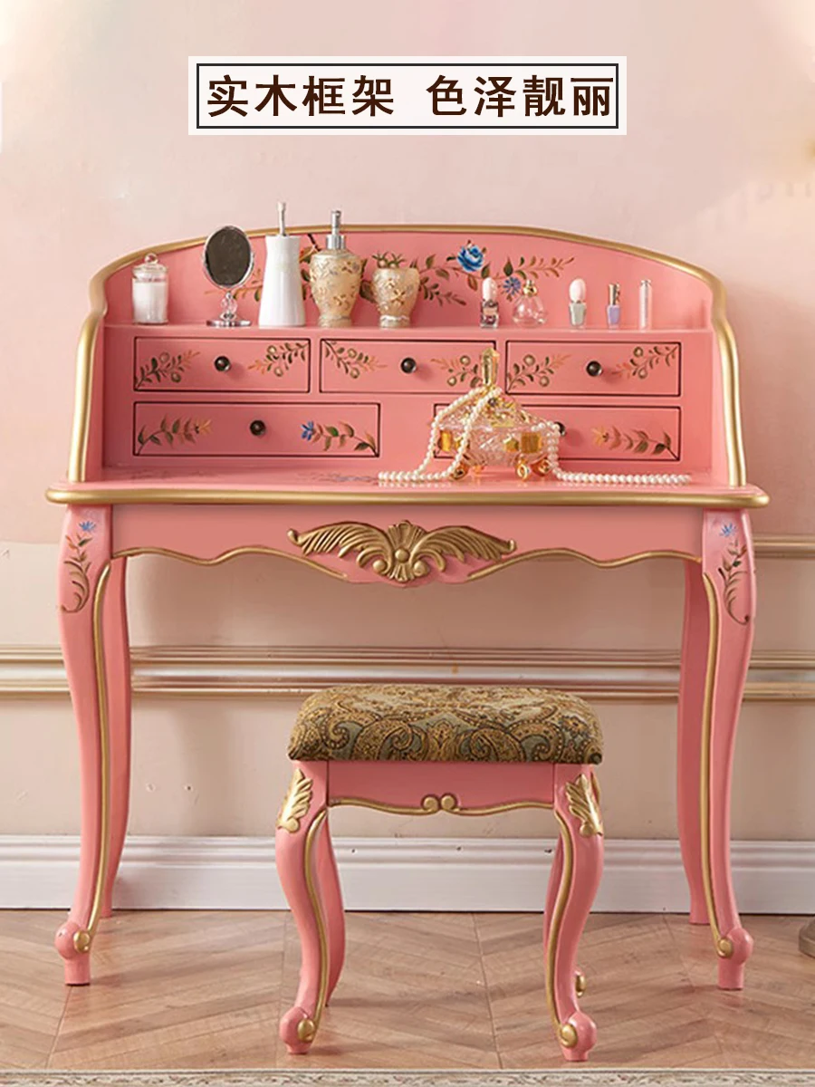 Dressing Table Princess Bedroom Colorful Pink Household Makeup Desk Bench Pastoral