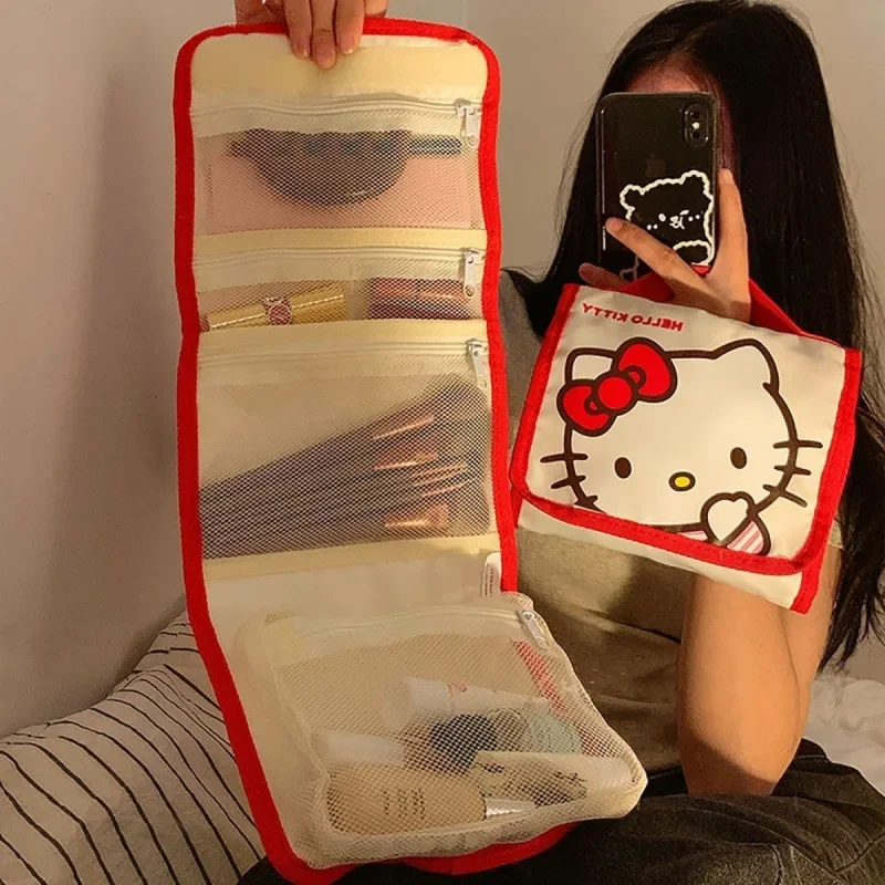 

Kawaii Sanrio сумка Hello Kitty Kuromi большая вместительная складная мультяшная косметичка милая дорожная портативная косметическая сумка для хранения кистей