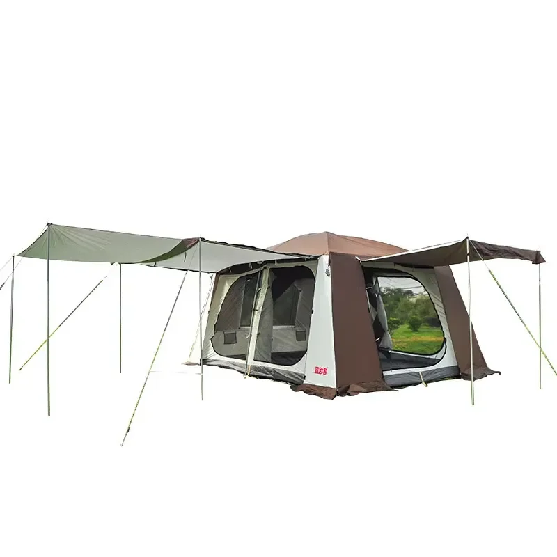 for Outdoor Waterproof Family Tent Rainproof Oxford Canopy Fiberglass Pole Single Capacity 5-10 People Three-Room Hall