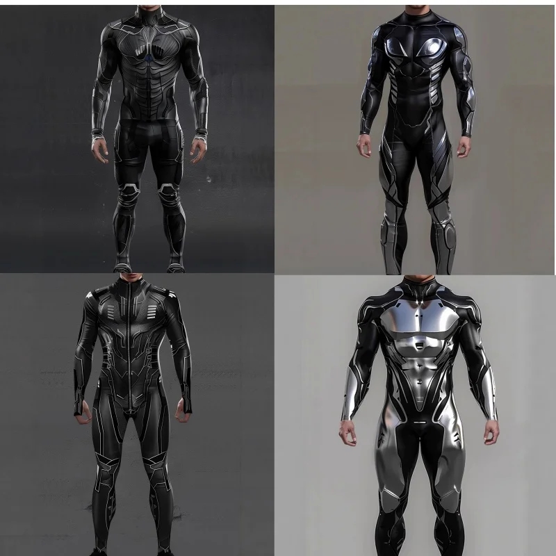 

Steampunk CyberPunk Futuristic Mechanical Armour Jumpsuit Cool Fighter Cosplay Bodysuit Costume Halloween Party Shows Men Zentai
