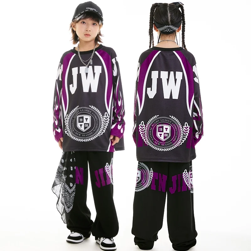 Jungen Mädchen Street Dance Hip Hop Kleidung Jazz Dance Performance Kostüme Lose Langarm Bühne Kleidung Kinder Outfit DN19139