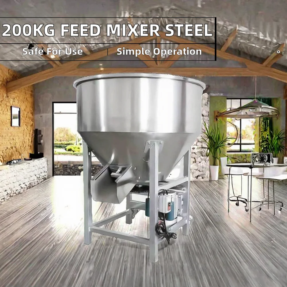 New 200kg Stainless Steel Animal Feed Mill Mixer Grinder Machine for Poultry Chicken & Fish 220V/380V Three Phase/Single Phase