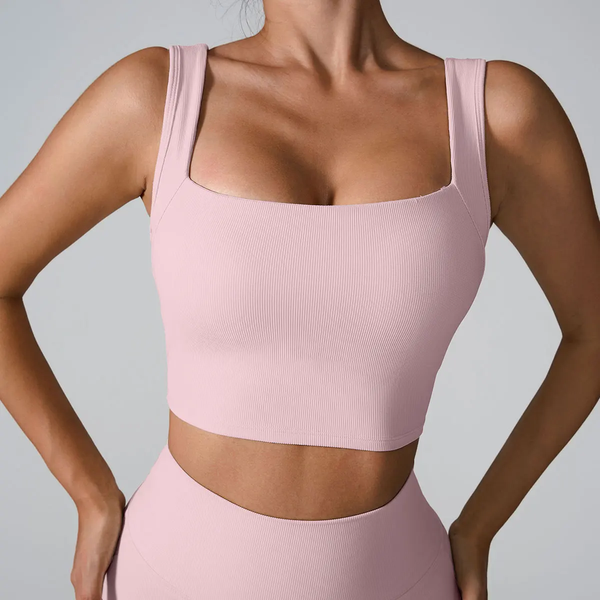 New Women Solid Square Neck Ribbed Tank Top Women’s Summer Basic Elastic Sleeveless Crop Tops Fitness Yoga Bra Workout Clothes