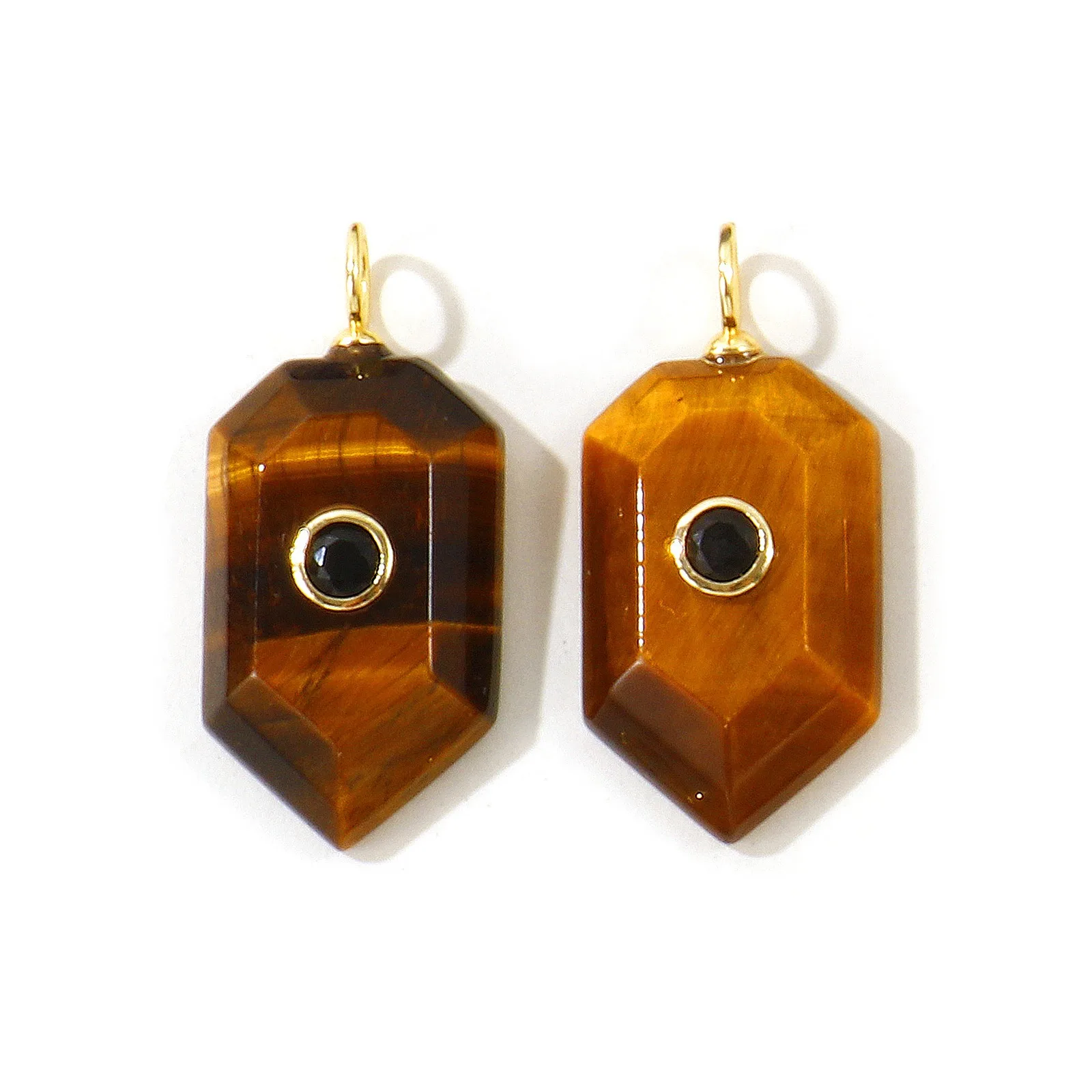 2 Stück mehrfarbige geometrische Heptagon-Anhänger aus Naturstein, 18 Karat vergoldetes Messing, Anhänger für Frauen, DIY-Halskette, Schmuck, 3,2 x 1,5 cm – Detail 10