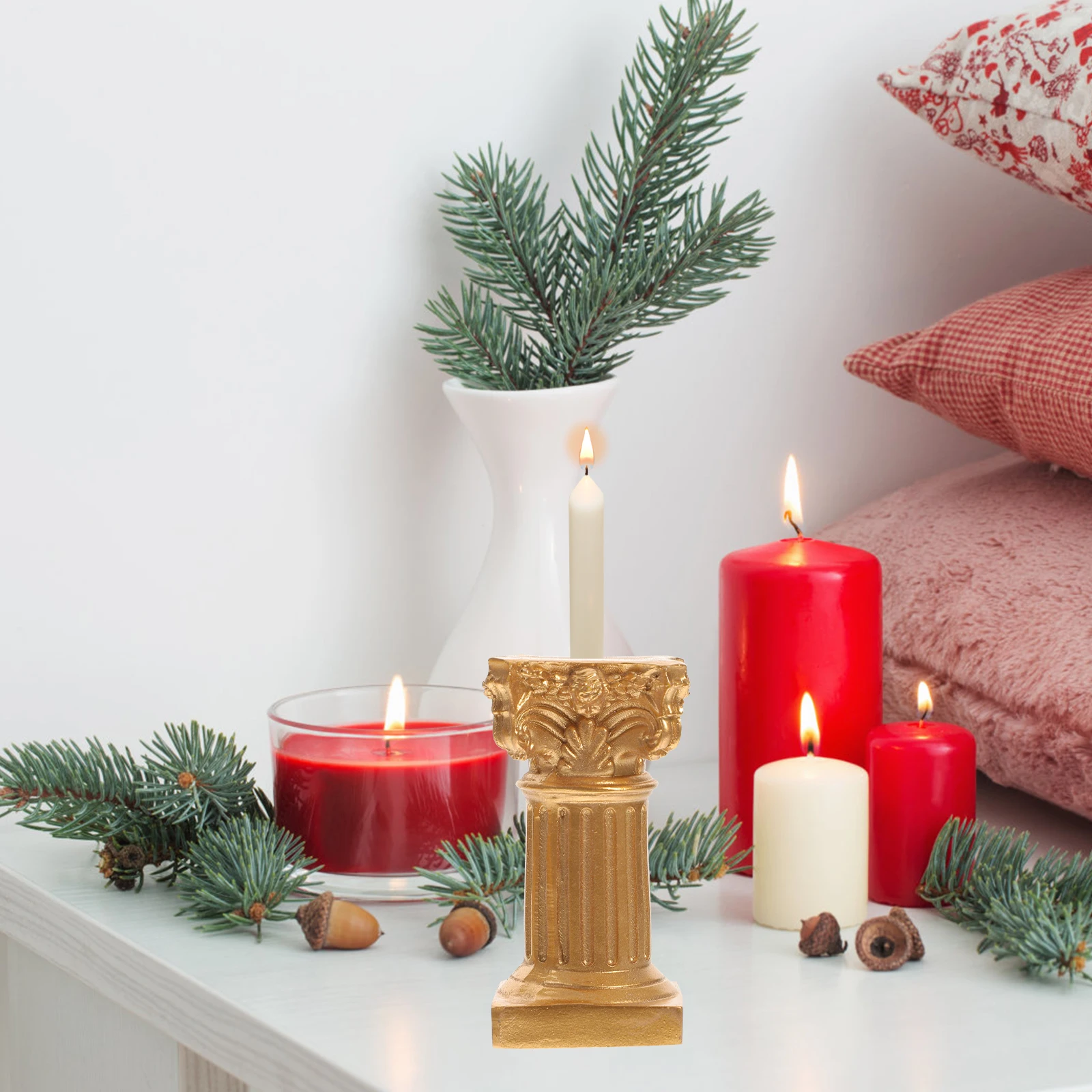 

3Pcs Mini Roman Pillar Candlestick Holder Resin Desktop Ornament for Home Room Decor Coffee Table Centerpiece Accessory