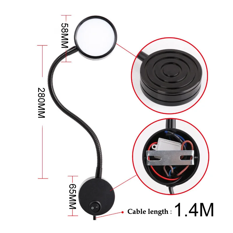 LED Hose Wall lamp flexible 3W 5W 7W bathroom mirror light silver Bedside Reading study sconces led luminaire lamps AC110V 220V