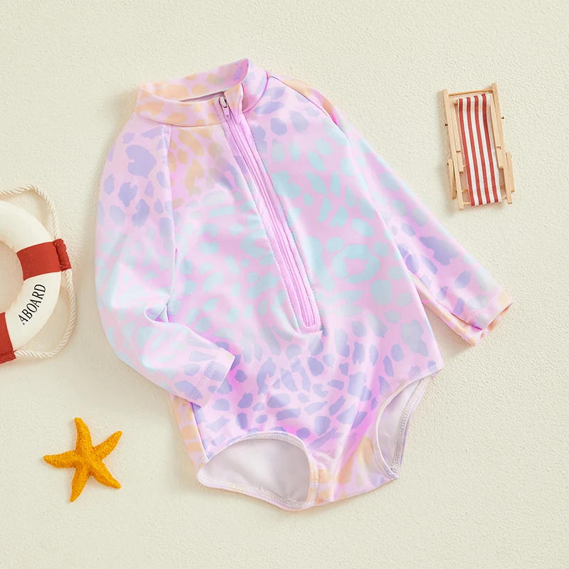 Baby Girl Rash Guard Swimsuit Long Sleeve Swimwear Floral Zipper Ruffle Toddler Bathing Suit Beach Outfit