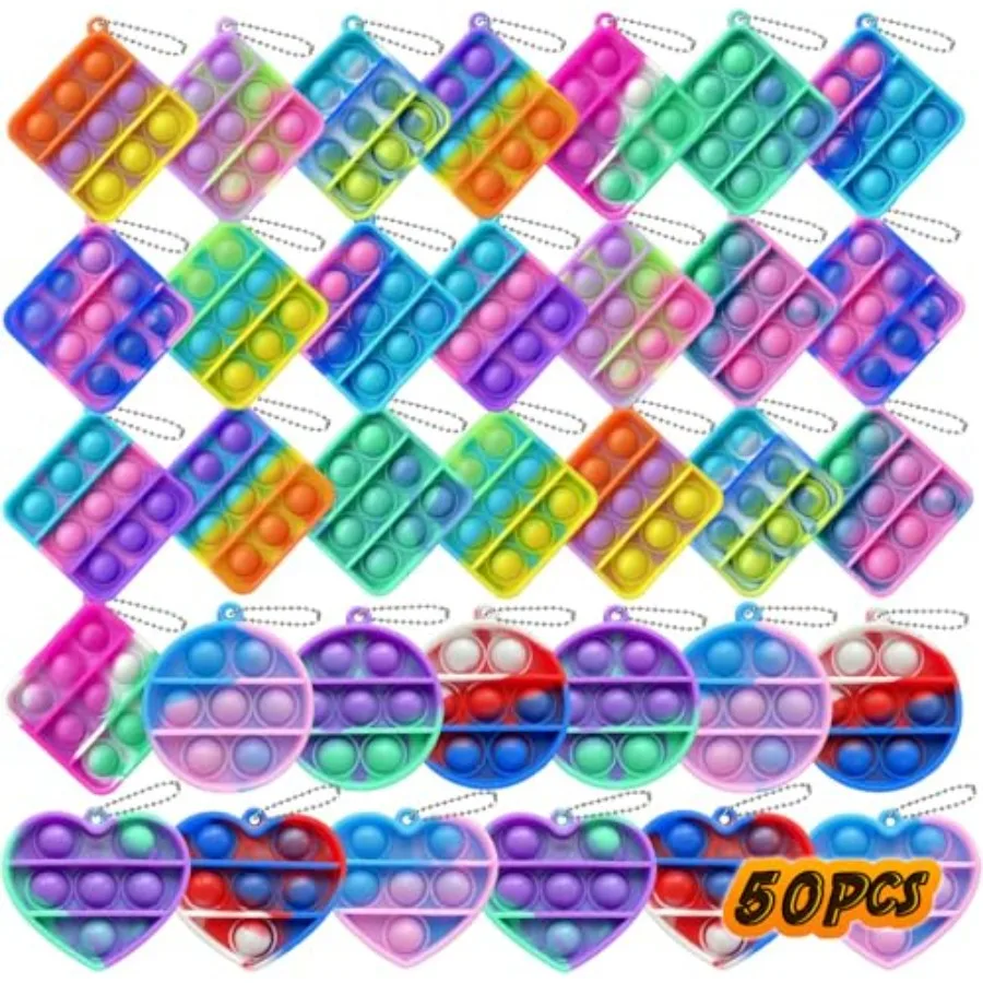 

pcs Random Color Mini Squeeze Pop Bubble Fidget Sensory Toys, Mini Keychain Wrap Small Relieve Anxiety Stress Toy, Pop Bulk Sil