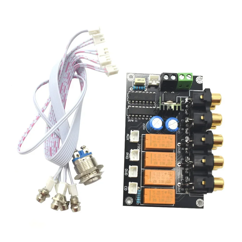 LUSYA-placa de selección de entrada de interruptor de Audio de 4 vías, botón táctil, entrada CC o CA, placa de conmutación de fuente estéreo de 2,0 canales