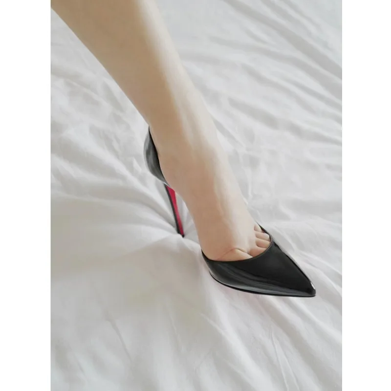 

New black shallow mouth hollow 12cm classic side hollow high heels in nude color 10cm thin heel sexy professional single shoes