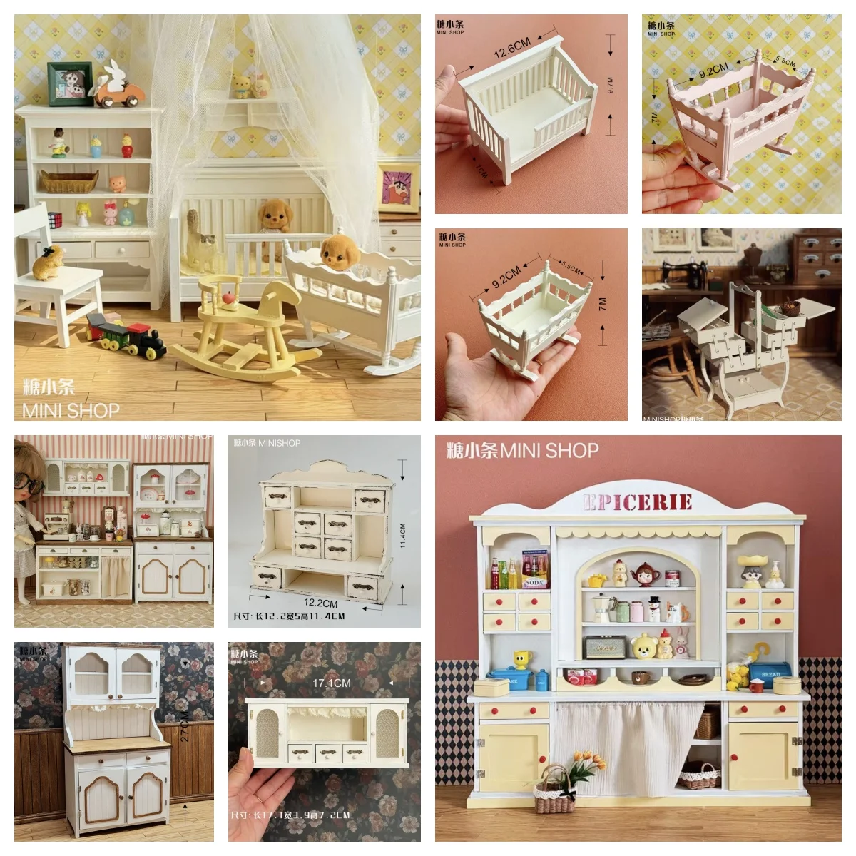 DollHouse Miniature Crib Nightstand Accessories White Vintage Miscellaneous Container Bjd Doll Storage Rack Diy Furniture Model