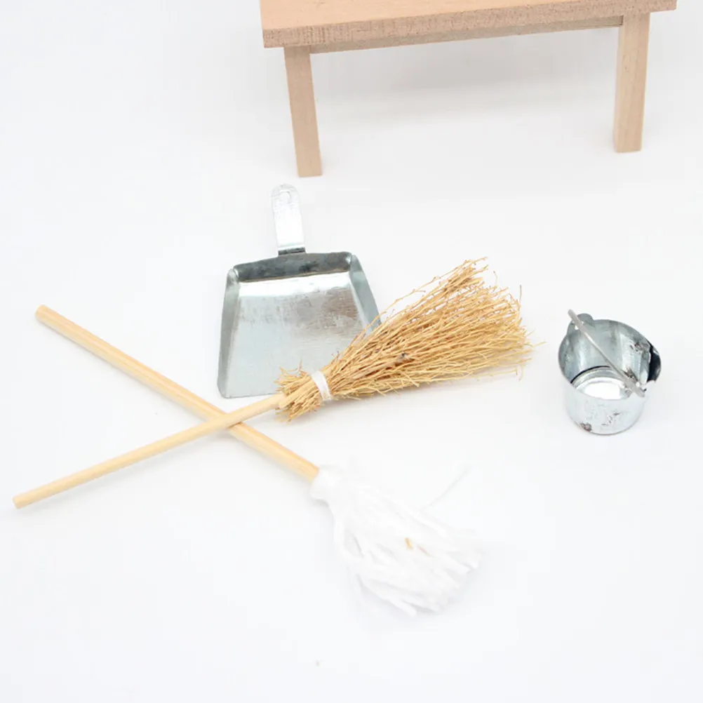 

1Set Miniature House Cleaning Kit Realistic Broom Dustpan Mop Bucket for Dollhouse Decor Mini Creative Home Setup