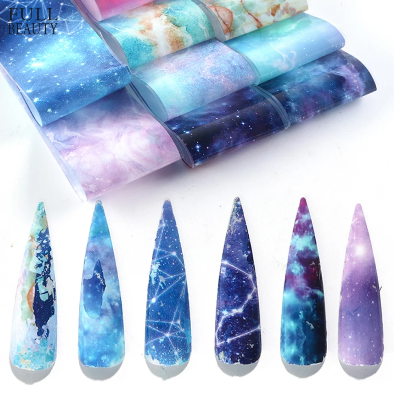 Nagelfolie Sticker Set Holografische Sterrenhemel Zelfklevende Wraps Transfer Papier Marmer Glanzende Nail Art Sticker Gel