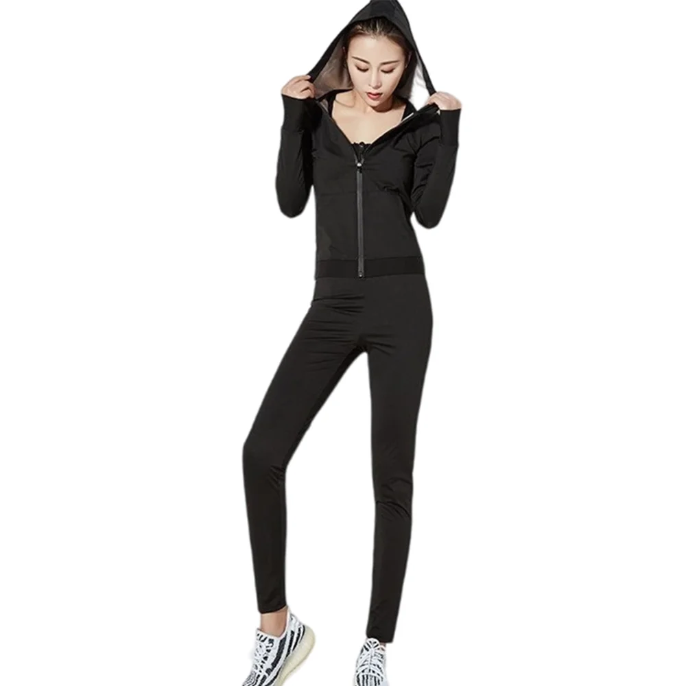 2pcs Women Sweat Sauna Suit Set Full Zip Fitness Sauna Jacket and Leggings for Comfort and Performance Heat Up Your Workouts a