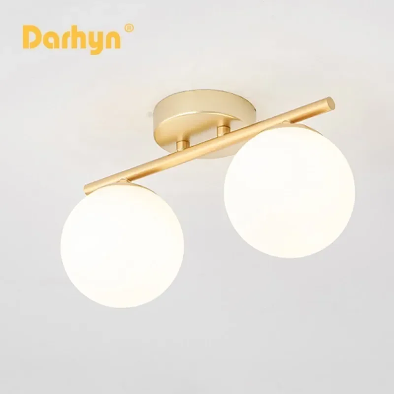 

Nordic LED Glass Ceiling Light White Ball Creative Golden Corridor Lamp Entrance Cloakroom Balcony Bedroom Dining Room Lighting