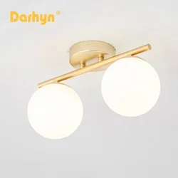 Nordic LED Glass Ceiling Light White Ball Creative Golden Corridor Lamp Entrance Cloakroom Balcony Bedroom Dining Room Lighting