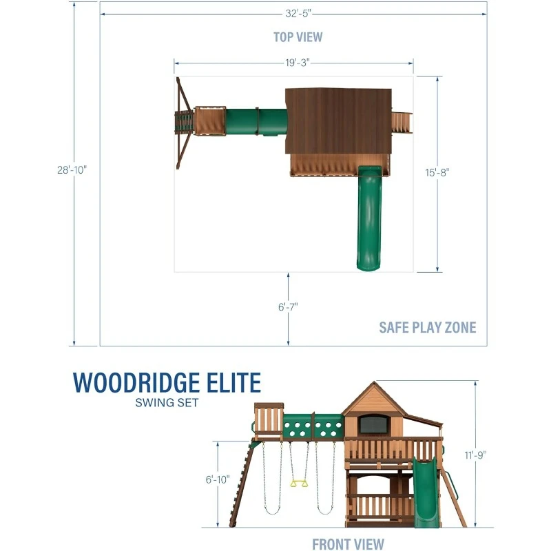 Elite All Cedar Wood Swing Set, Climbing Wall, Coated Rope Belted Swings, Acrobat Bar, Bench Seating, 10 ft Slide，home.