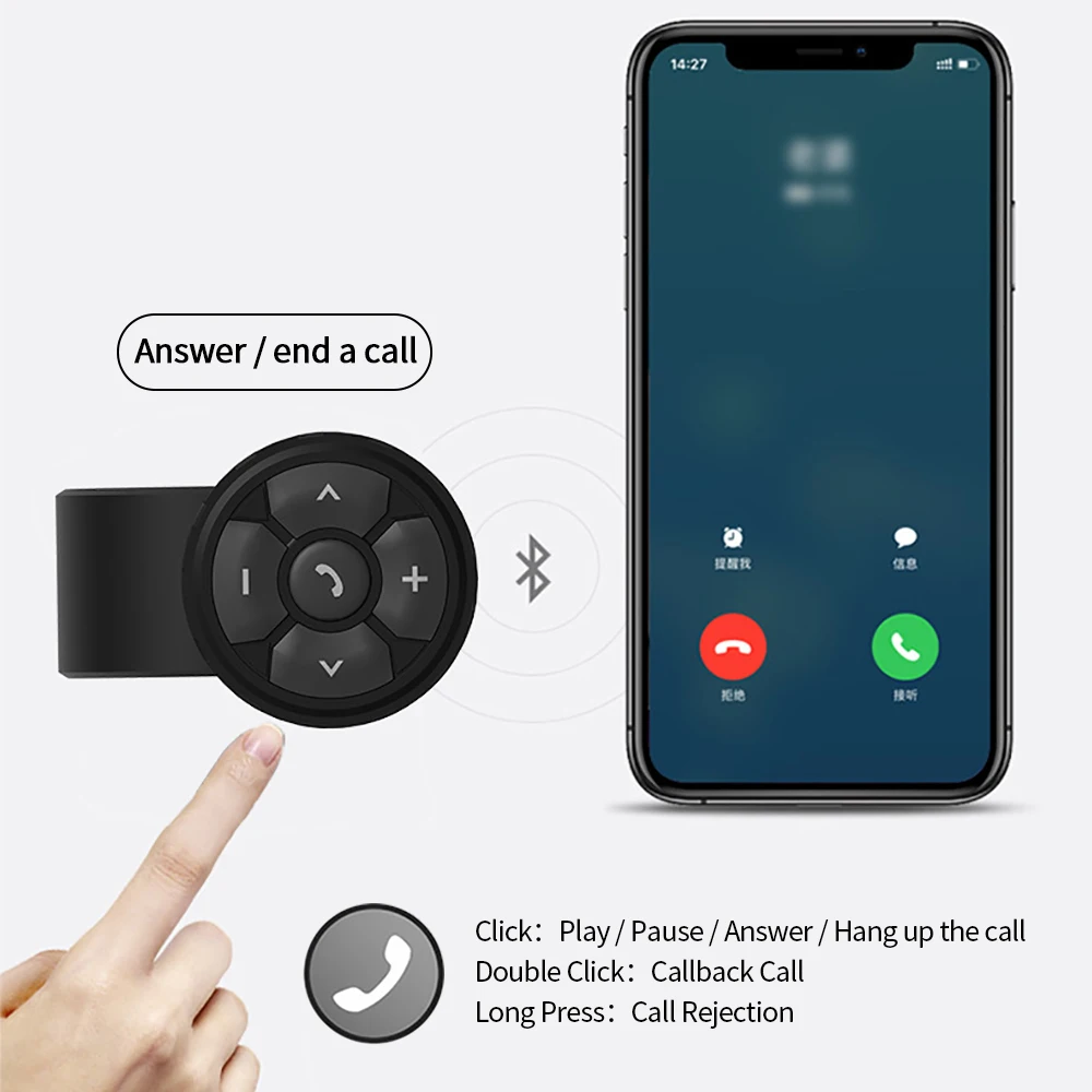 Auricular para casco de motocicleta y bicicleta, botón remoto inalámbrico, Bluetooth-compatible5.3, controlador multimedia para manillar, volante de