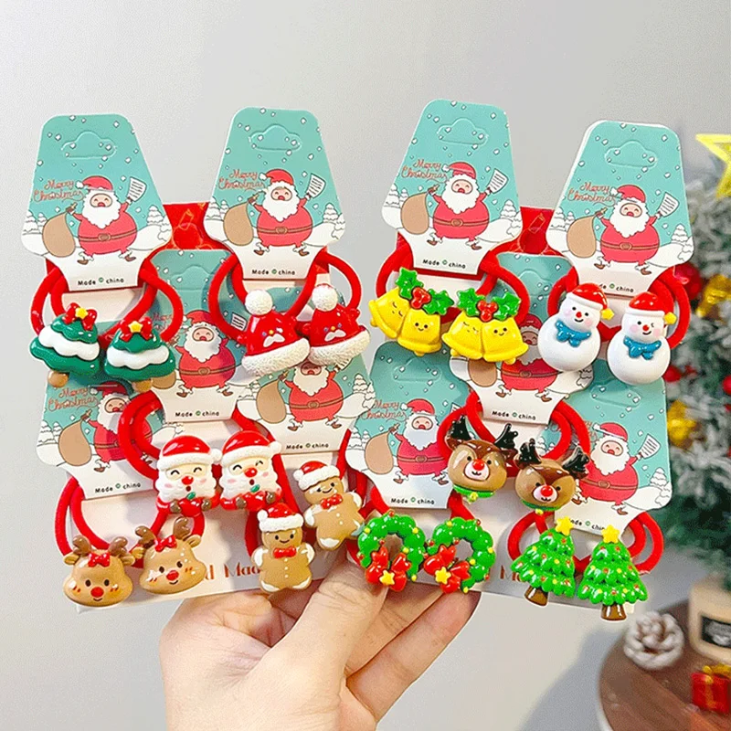 10pcs/set Cute Cartoon Christmas Hair Accessories For Girls Lovely Hair Ornament Rubber Band Hair Tie Children Sweet Hair Bands