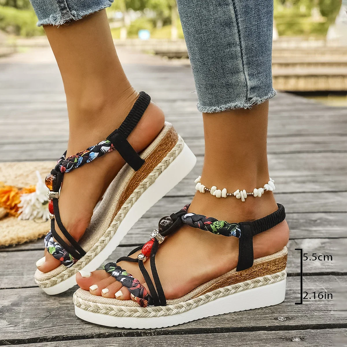 

Pop Women'S New Summer Sandals Classic Wedge Thick Sole Elevated Elastic Strap Open Toe Elegant Comfortable Sandals For Women