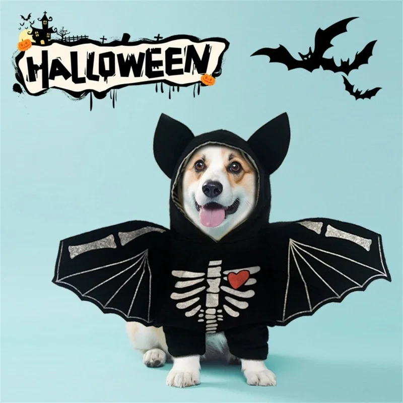 Dog Halloween Clothes Bat Wing Skeleton Halloween Theme Clothes Skeleton Pullover Spring Puppy Pajamas