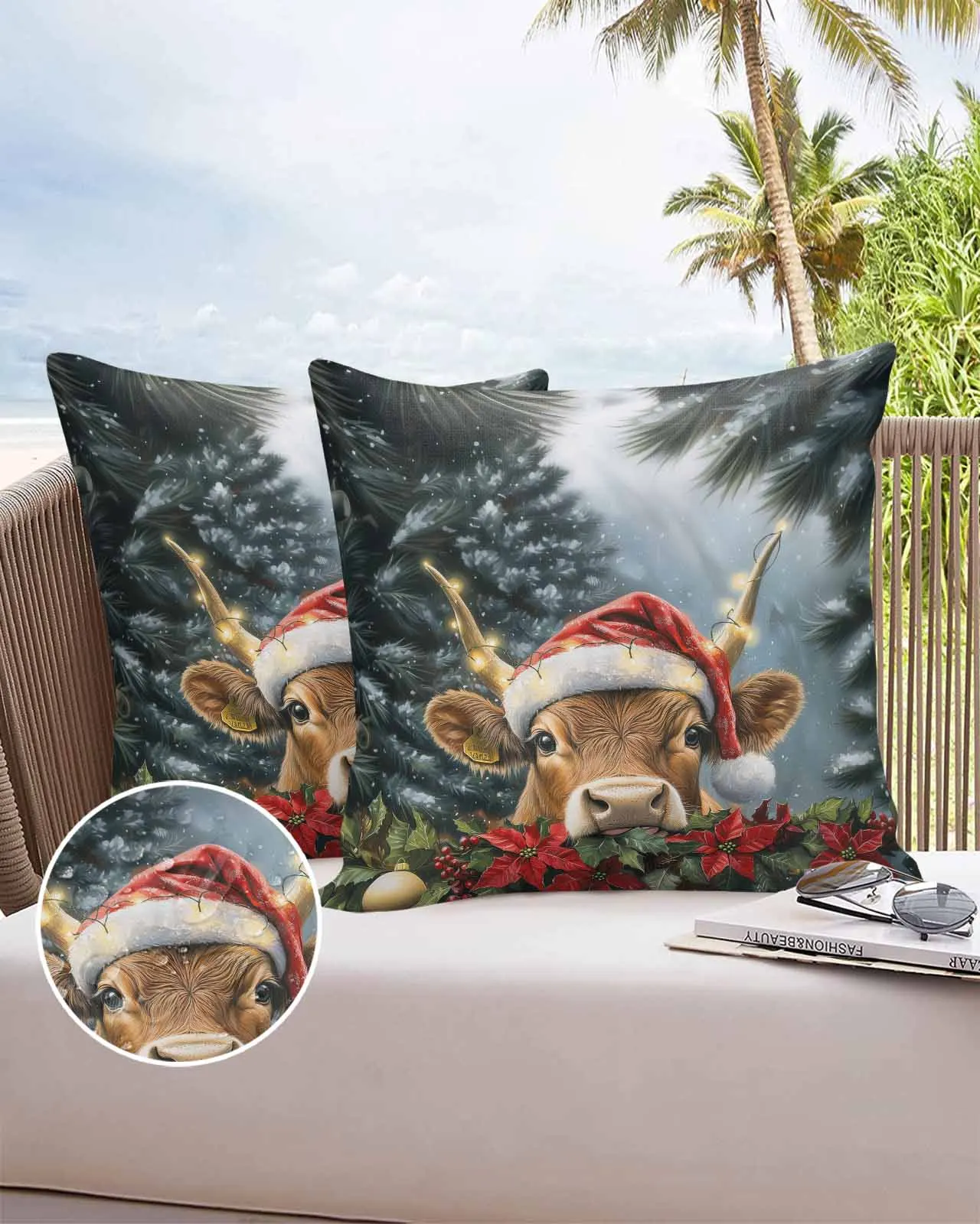 2/4PCS Christmas Watercolor Poinsettia Throw Pillow Cover Case For Sofa Car Home Decoration Pillowcase