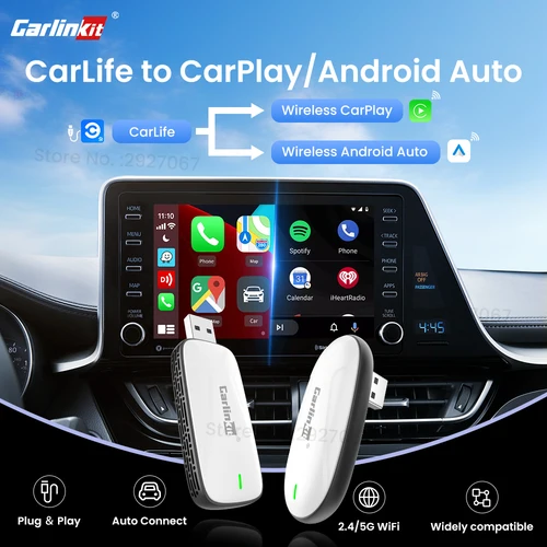 Adaptador inalámbrico CarlinKit Baidu CarLife a CarPlay Android Auto 2 en 1 Mini Box USB Plug and Play 5.8Ghz WiFi Conexión perfecta