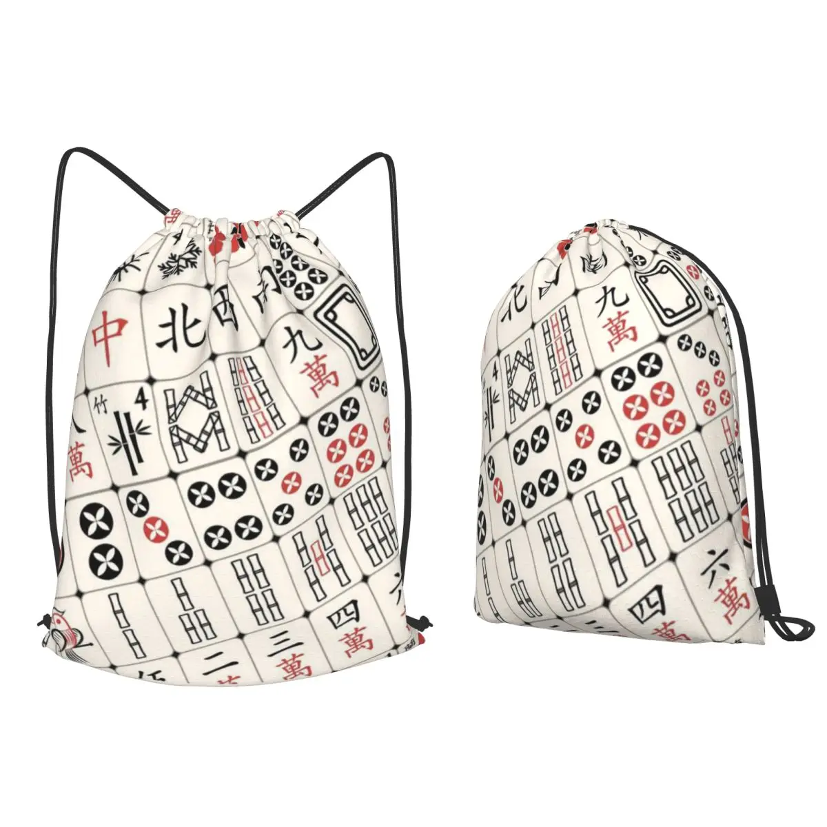 Mahjong Tile Pattern Backpacks Multi-function Drawstring Bundle Pocket Storage Bag Book Bags for Man Woman Students
