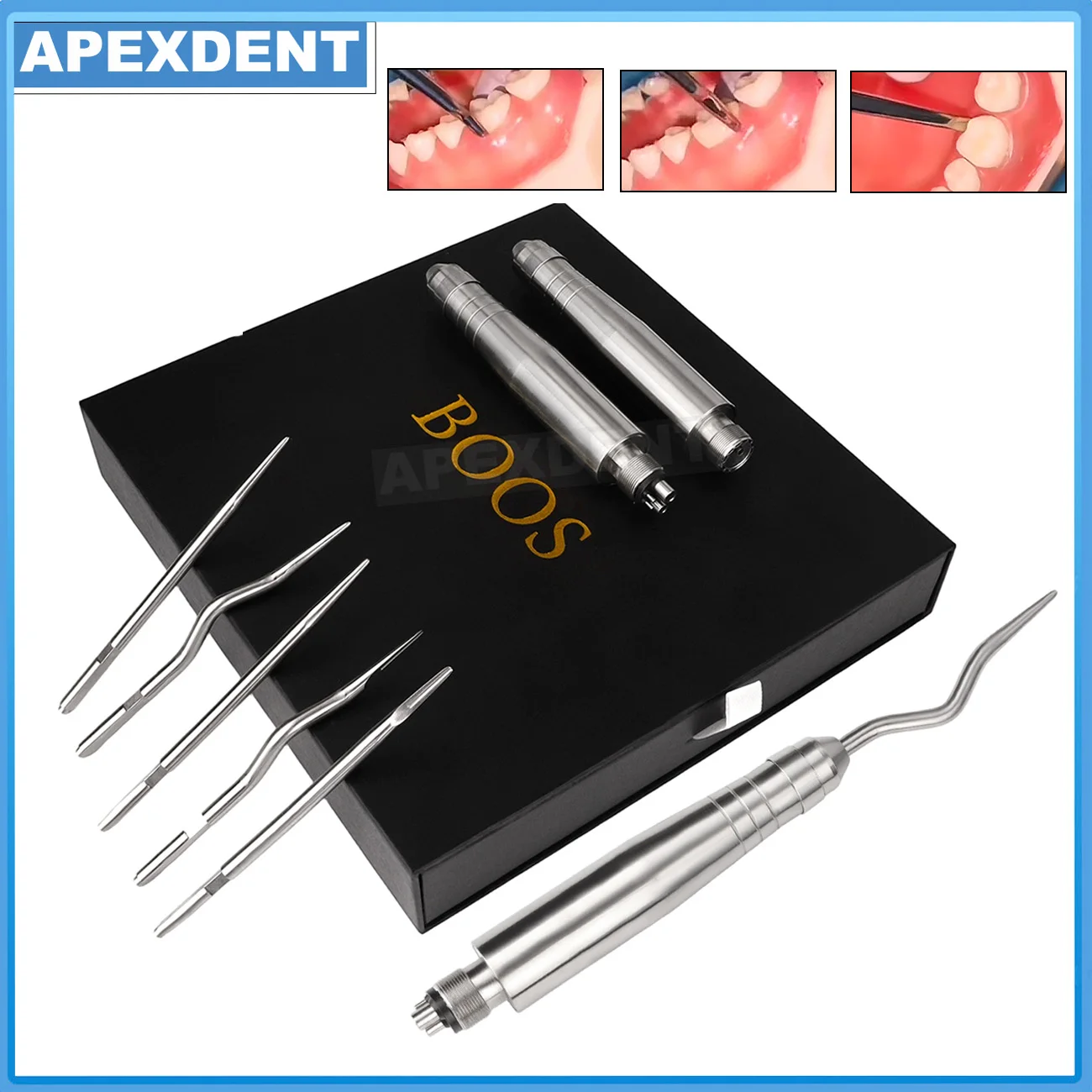 

APEXDENT Dental Tooth Extraction Tool Kit 2/4Holes Pneumatic Turbine Elevator With 5Pcs Tips Dentistry Clinic Equipment