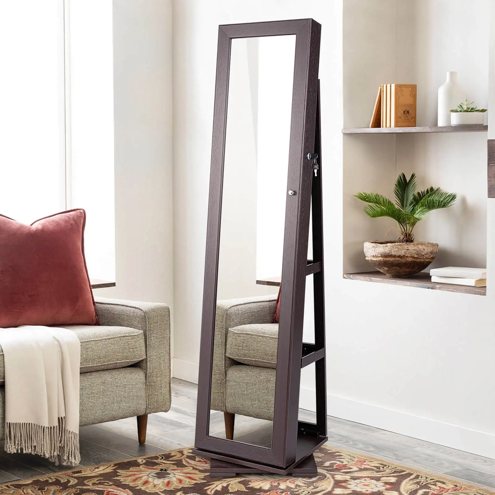 Costway-Armoire à Bijoux Rotative à 360 °, 2 en 1, Verrouillable, Miroir