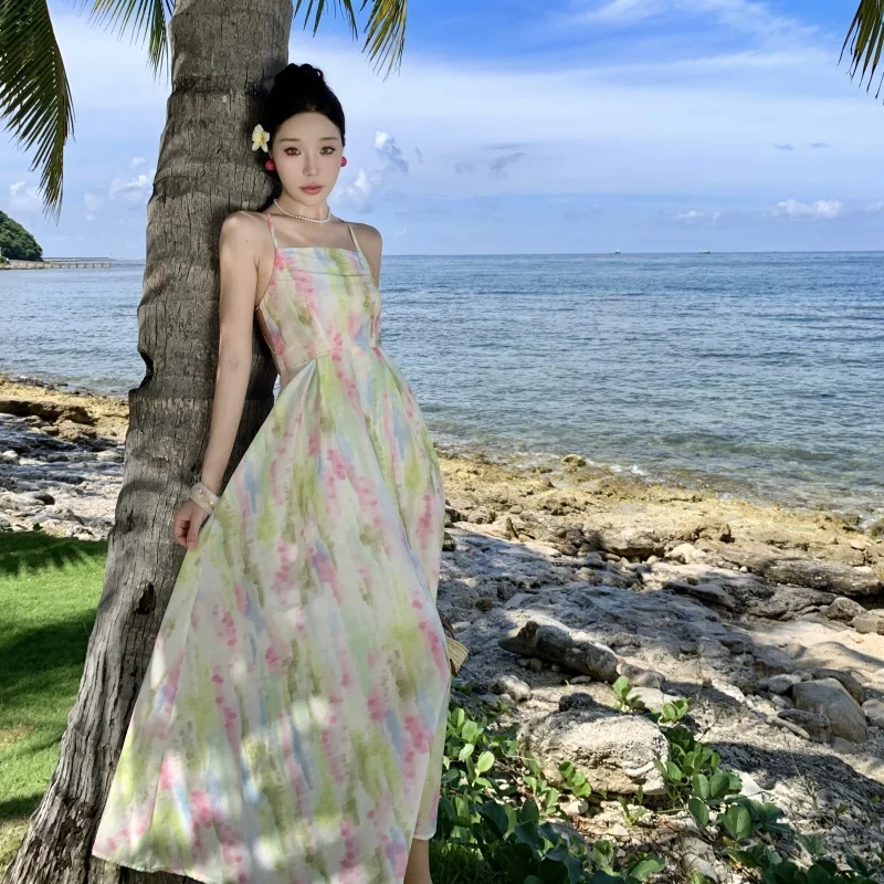 ボヘミアンフローラルサマードレスカジュアルホリデーサンドレス女性ビーチドレスセクシークロスレースアップバックレスドレス2025新作N821