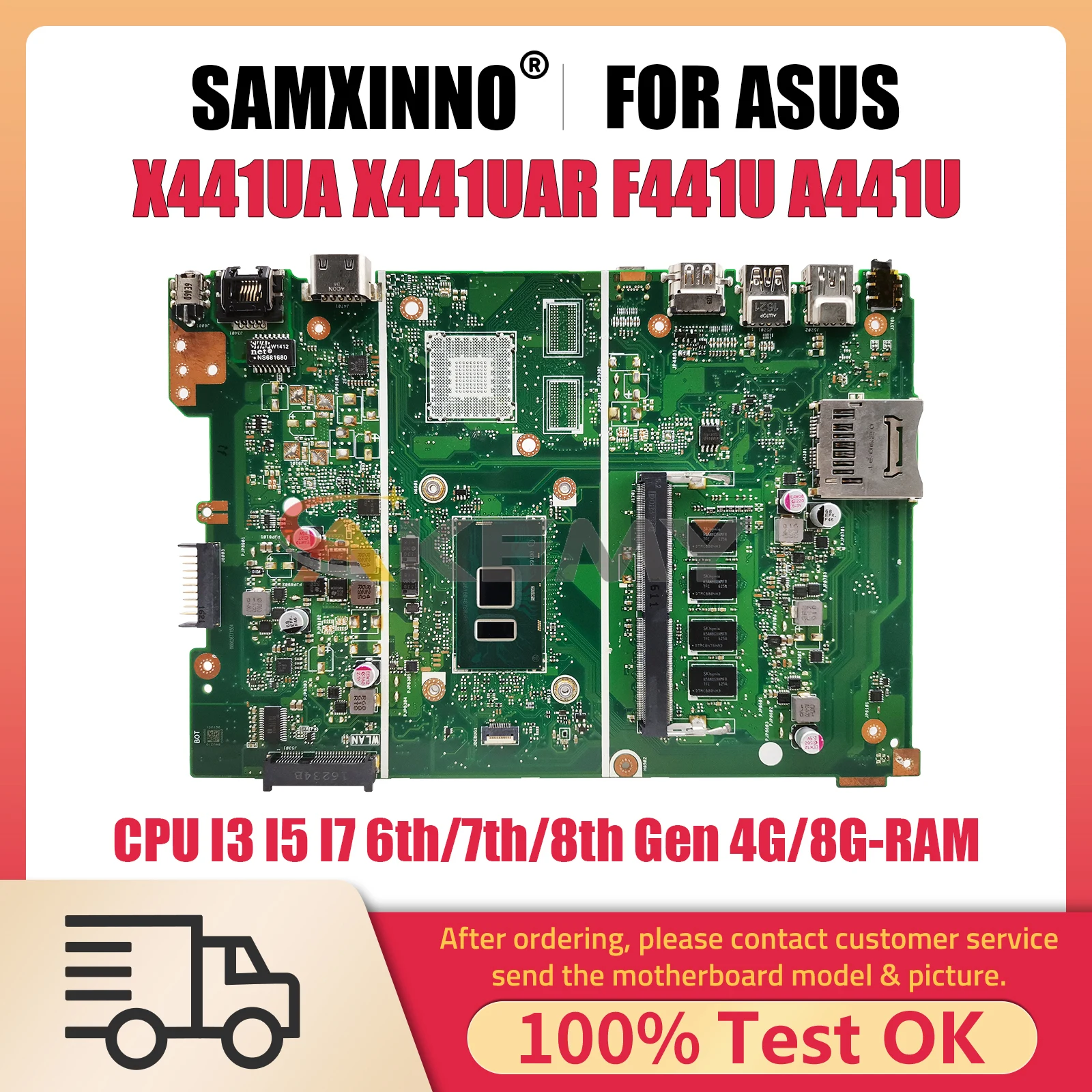 

X441UN Mainboard X411UV X411UQ S4000V S4200V A411U K411U F411U Laptop Motherboard CPU I3 I5 I7 7th-8th Gen 4G-8G-RAM