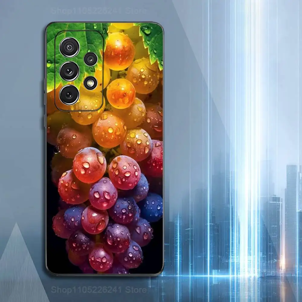 Uvas de frutas de arte púrpura para Samsung S9,S10,S20,S10,S21,S25,S24,S23,Ultra,FE,Plus,Lite, funda negra de silicona suave