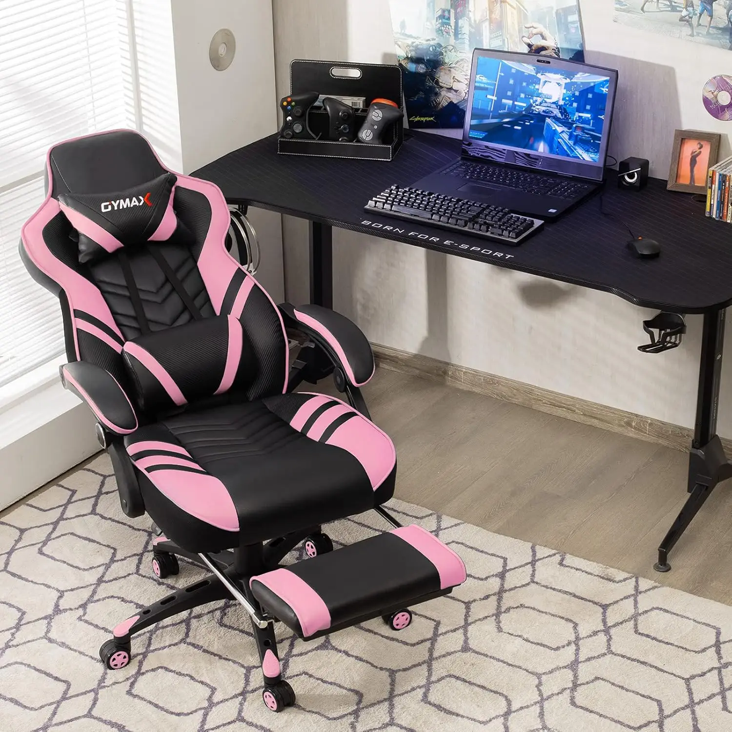 #Gaming Chair, Ergonomic Computer Chair with Footrest, Linkage Armrests & Lumbar Cushion, Big Wide High Back Video, Customized