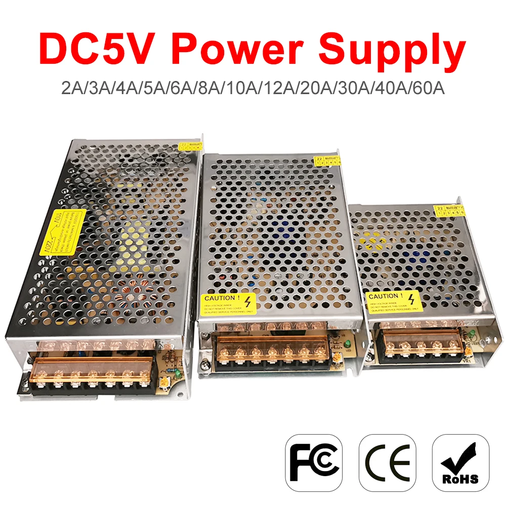 DC5V Power Supply Transformer Switching 2A 3A 5A 8A 10A 12A 20A 40A 60A WS2812B SK6812 WS2813 5050 Led Strip Light Driver