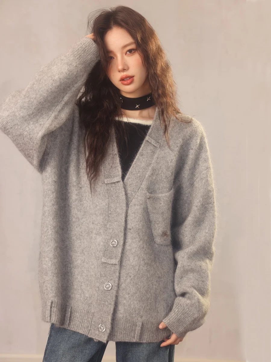 

LREEDOM Women's Knitted Open Cardigan Loose Fit Commute Sle Autumn Winter Lazy Faion Sweater Jaet L3323