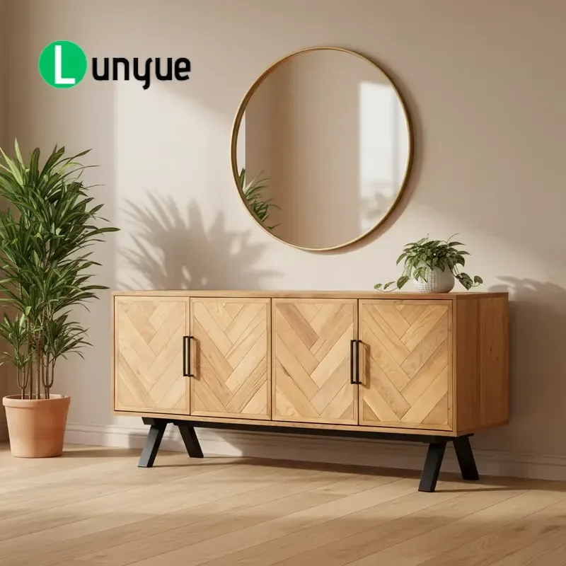 Scandinavian MDF Sideboard with Open Compartment Soft Close Metal Legs Console Table for Restaurant Living Room Storage
